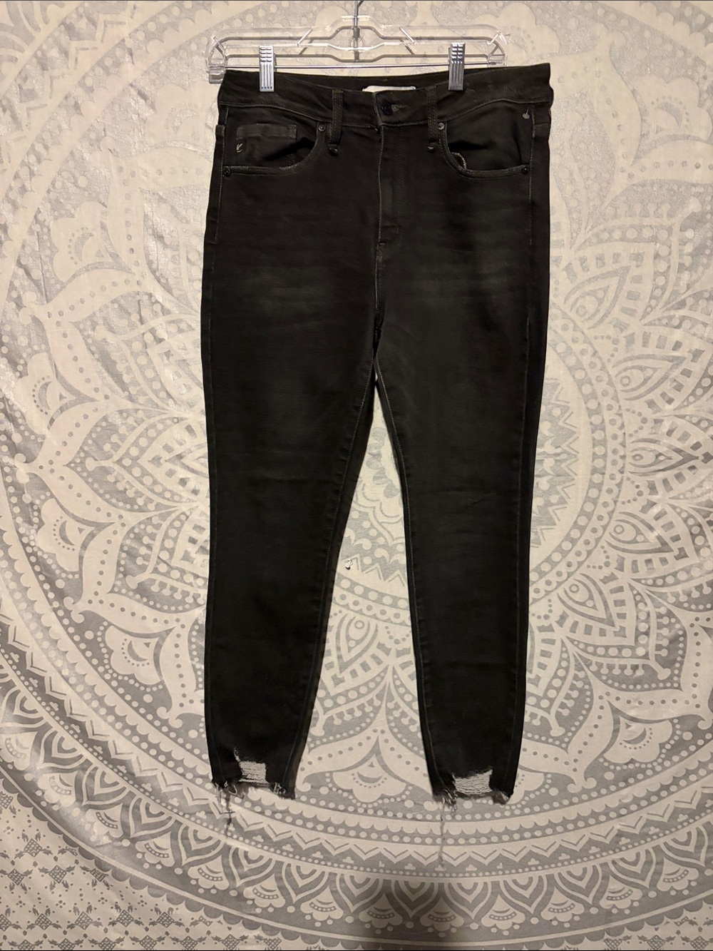 KanCan Leo High Rise Ankle Skinny Jeans Dark Grey Black Raw Frayed Hem 13/30